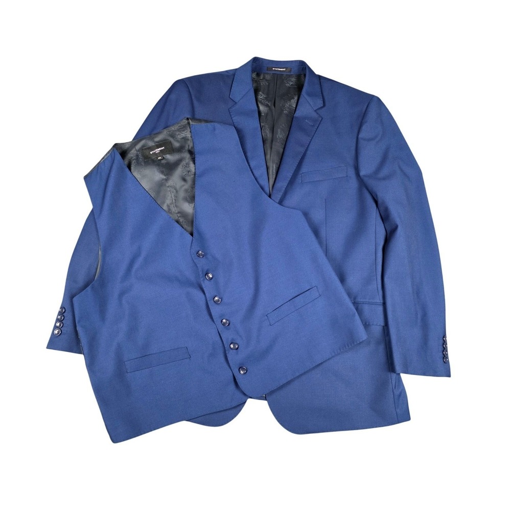 Statement Italy Mens Blazer Blue Super 150s 2 Piece W/Vest Set Size 44L